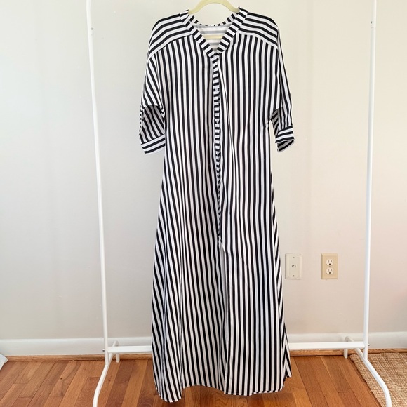 Black & White Vertical Stripe Maxi Shirt Dress / Duster - Picture 3 of 7